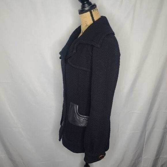 MACKAGE Black Wool With Leather Trim Woman's Peacoat size Large - Picture 2 of 14